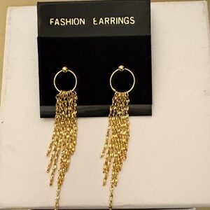 Gold Fringe Hoop Earrings with Cascading Chains